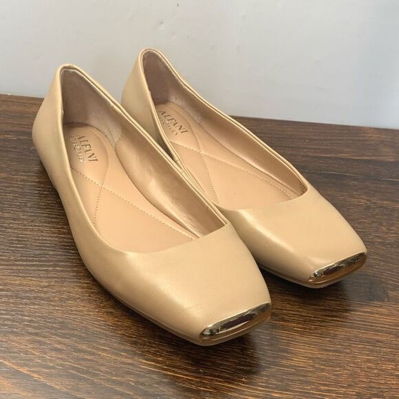 Alfani Step N Flex Women's Solid Square Toe Slip On Flats Shoes Beige Size 8M - Picture 1 of 9